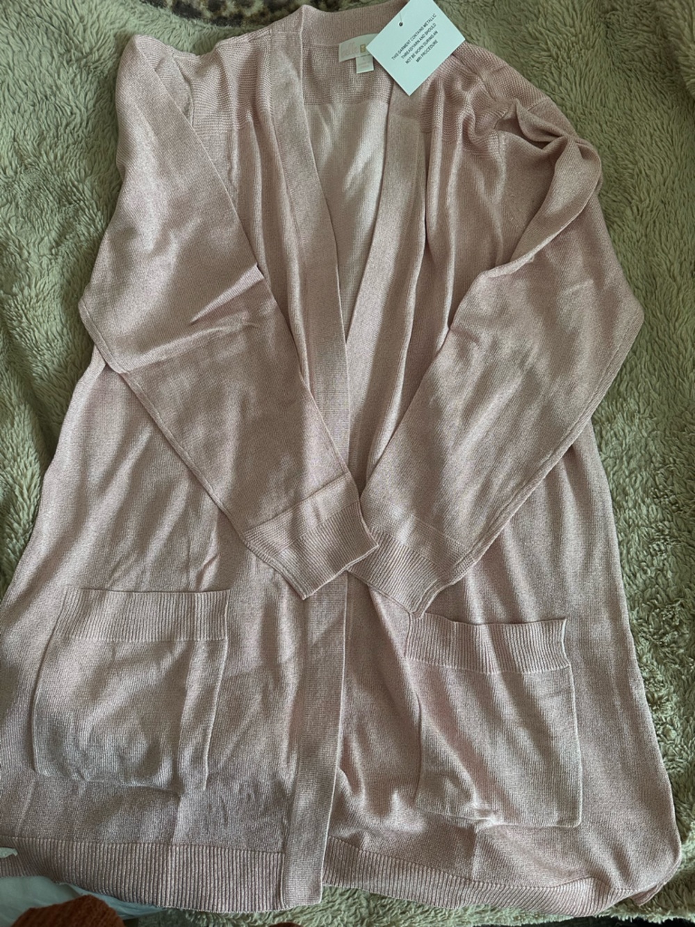 Belle by Kim Gravel Light Pink Open-Front Cardigan Sweater